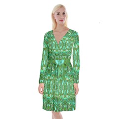 Abstract #8   Aqua Jungle 6000 Long Sleeve Velvet Front Wrap Dress by KesaliSkyeArt