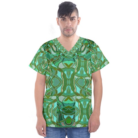 Abstract #8   Aqua Jungle 6000 Men s V-neck Scrub Top by KesaliSkyeArt