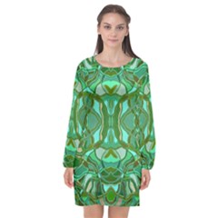 Abstract #8   Aqua Jungle 6000 Long Sleeve Chiffon Shift Dress  by KesaliSkyeArt