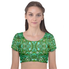 Abstract #8   Aqua Jungle 6000 Velvet Short Sleeve Crop Top 