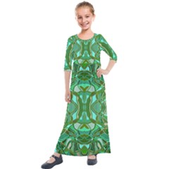 Abstract #8   Aqua Jungle 6000 Kids  Quarter Sleeve Maxi Dress