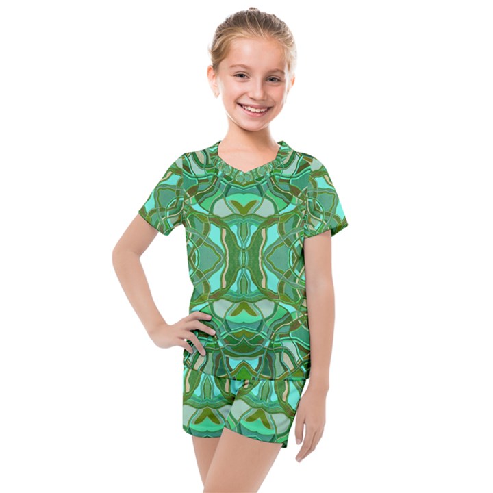 Abstract #8   Aqua Jungle 6000 Kids  Mesh Tee and Shorts Set