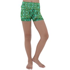 Abstract #8   Aqua Jungle 6000 Kids  Lightweight Velour Yoga Shorts