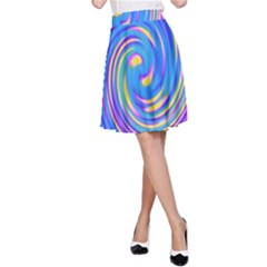 Cool Abstract Pink Blue And Yellow Twirl Liquid Art A-line Skirt by myrubiogarden