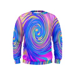 Cool Abstract Pink Blue And Yellow Twirl Liquid Art Kids  Sweatshirt by myrubiogarden