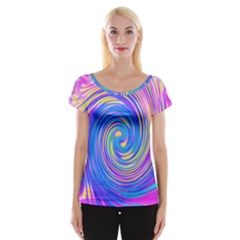 Cool Abstract Pink Blue And Yellow Twirl Liquid Art Cap Sleeve Top by myrubiogarden