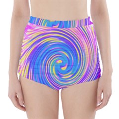 Cool Abstract Pink Blue And Yellow Twirl Liquid Art High-waisted Bikini Bottoms