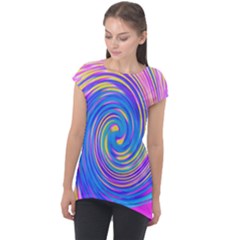 Cool Abstract Pink Blue And Yellow Twirl Liquid Art Cap Sleeve High Low Top by myrubiogarden