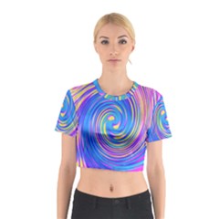 Cool Abstract Pink Blue And Yellow Twirl Liquid Art Cotton Crop Top by myrubiogarden