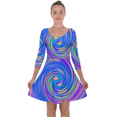 Cool Abstract Pink Blue And Yellow Twirl Liquid Art Quarter Sleeve Skater Dress