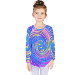 Cool Abstract Pink Blue And Yellow Twirl Liquid Art Kids  Long Sleeve Tee