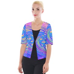 Cool Abstract Pink Blue And Yellow Twirl Liquid Art Cropped Button Cardigan by myrubiogarden