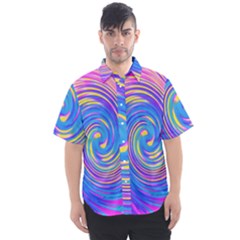 Cool Abstract Pink Blue And Yellow Twirl Liquid Art Men s Short Sleeve Shirt