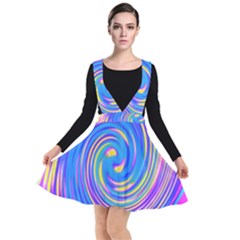 Cool Abstract Pink Blue And Yellow Twirl Liquid Art Plunge Pinafore Dress