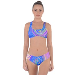 Cool Abstract Pink Blue And Yellow Twirl Liquid Art Criss Cross Bikini Set by myrubiogarden