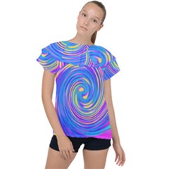 Cool Abstract Pink Blue And Yellow Twirl Liquid Art Ruffle Collar Chiffon Blouse