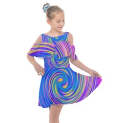 Cool Abstract Pink Blue And Yellow Twirl Liquid Art Kids  Shoulder Cutout Chiffon Dress by myrubiogarden