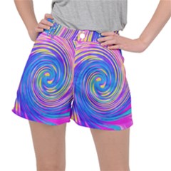 Cool Abstract Pink Blue And Yellow Twirl Liquid Art Stretch Ripstop Shorts