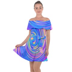 Cool Abstract Pink Blue And Yellow Twirl Liquid Art Off Shoulder Velour Dress