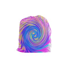 Cool Abstract Pink Blue And Yellow Twirl Liquid Art Drawstring Pouch (medium)