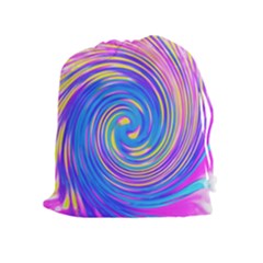 Cool Abstract Pink Blue And Yellow Twirl Liquid Art Drawstring Pouch (xl)