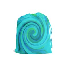 Groovy Cool Abstract Aqua Liquid Art Swirl Painting Drawstring Pouch (large) by myrubiogarden