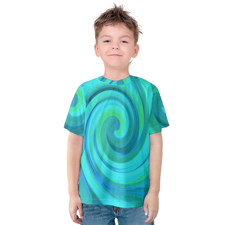 Groovy Cool Abstract Aqua Liquid Art Swirl Painting Kids  Cotton Tee