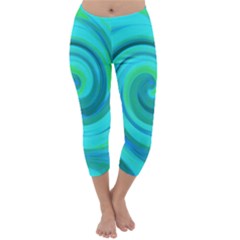 Groovy Cool Abstract Aqua Liquid Art Swirl Painting Capri Winter Leggings  by myrubiogarden