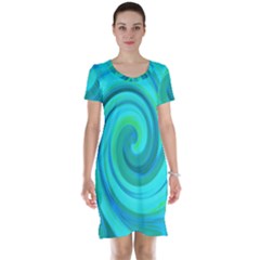 Groovy Cool Abstract Aqua Liquid Art Swirl Painting Short Sleeve Nightdress by myrubiogarden