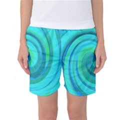 Groovy Cool Abstract Aqua Liquid Art Swirl Painting Women s Basketball Shorts by myrubiogarden