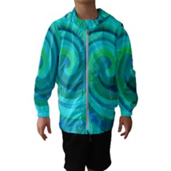 Groovy Cool Abstract Aqua Liquid Art Swirl Painting Hooded Windbreaker (kids)