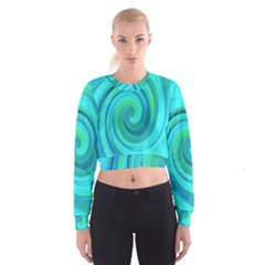 Groovy Cool Abstract Aqua Liquid Art Swirl Painting Cropped Sweatshirt