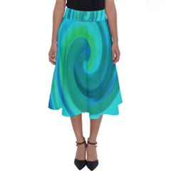 Groovy Cool Abstract Aqua Liquid Art Swirl Painting Perfect Length Midi Skirt by myrubiogarden