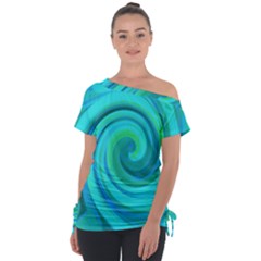 Groovy Cool Abstract Aqua Liquid Art Swirl Painting Tie-up Tee