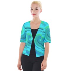 Groovy Cool Abstract Aqua Liquid Art Swirl Painting Cropped Button Cardigan by myrubiogarden