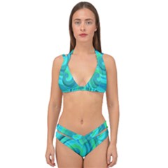 Groovy Cool Abstract Aqua Liquid Art Swirl Painting Double Strap Halter Bikini Set by myrubiogarden