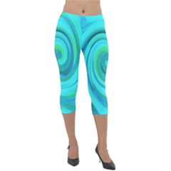 Groovy Cool Abstract Aqua Liquid Art Swirl Painting Lightweight Velour Capri Leggings 