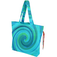 Groovy Cool Abstract Aqua Liquid Art Swirl Painting Drawstring Tote Bag by myrubiogarden