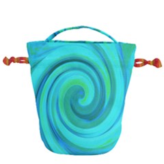 Groovy Cool Abstract Aqua Liquid Art Swirl Painting Drawstring Bucket Bag by myrubiogarden