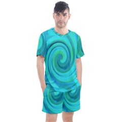 Groovy Cool Abstract Aqua Liquid Art Swirl Painting Men s Mesh Tee And Shorts Set