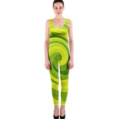 Groovy Abstract Green Liquid Art Swirl Painting One Piece Catsuit by myrubiogarden