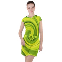 Groovy Abstract Green Liquid Art Swirl Painting Drawstring Hooded Dress