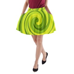 Groovy Abstract Green Liquid Art Swirl Painting A-line Pocket Skirt by myrubiogarden