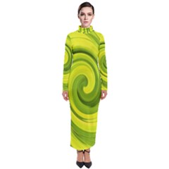 Groovy Abstract Green Liquid Art Swirl Painting Turtleneck Maxi Dress