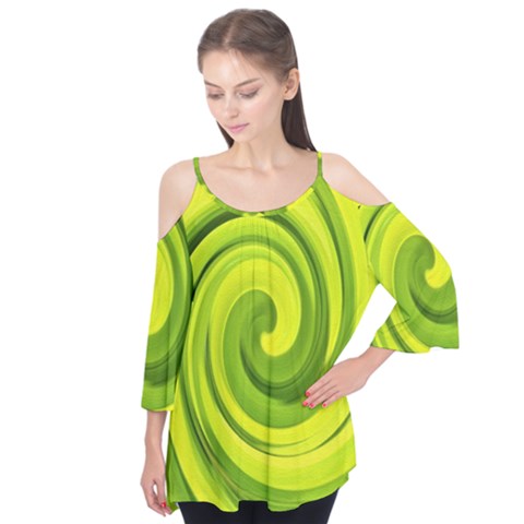 Groovy Abstract Green Liquid Art Swirl Painting Flutter Tees by myrubiogarden