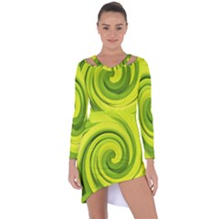 Groovy Abstract Green Liquid Art Swirl Painting Asymmetric Cut-out Shift Dress