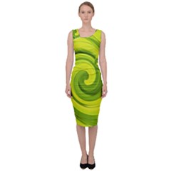 Groovy Abstract Green Liquid Art Swirl Painting Sleeveless Pencil Dress