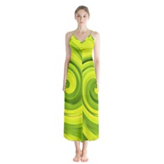 Groovy Abstract Green Liquid Art Swirl Painting Button Up Chiffon Maxi Dress by myrubiogarden