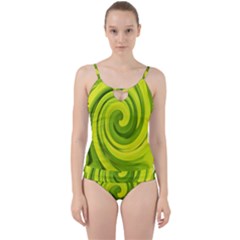 Groovy Abstract Green Liquid Art Swirl Painting Cut Out Top Tankini Set by myrubiogarden