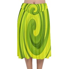 Groovy Abstract Green Liquid Art Swirl Painting Velvet Flared Midi Skirt